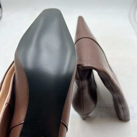 Women Stretchy Knee High Boots Closed Square Toe Low Kitten Heel Autumn Brown - Picture 5 of 7